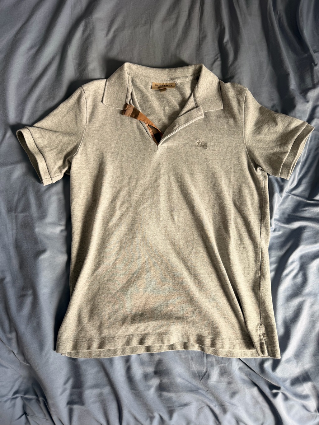 Burberry Mens Light Gray Polo Shirt With Contrast Trim